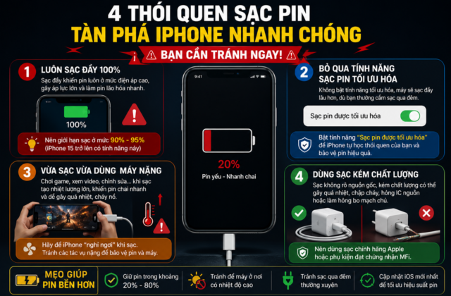 4 Sai Lầm Thường Gặp Khi Sạc iPhone Khiến Pin Nhanh Chai